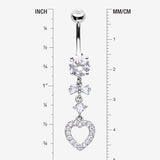 Detail View 1 of Grand Heart Bow-Tie Gem Sparkle Dangle Belly Button Ring-Clear Gem