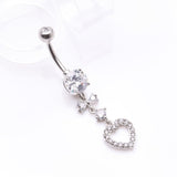 Detail View 2 of Grand Heart Bow-Tie Gem Sparkle Dangle Belly Button Ring-Clear Gem