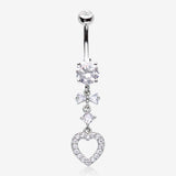 Grand Heart Bow-Tie Gem Sparkle Dangle Belly Button Ring