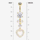 Detail View 1 of Golden Grand Heart Bow-Tie Gem Sparkle Dangle Belly Button Ring-Clear Gem