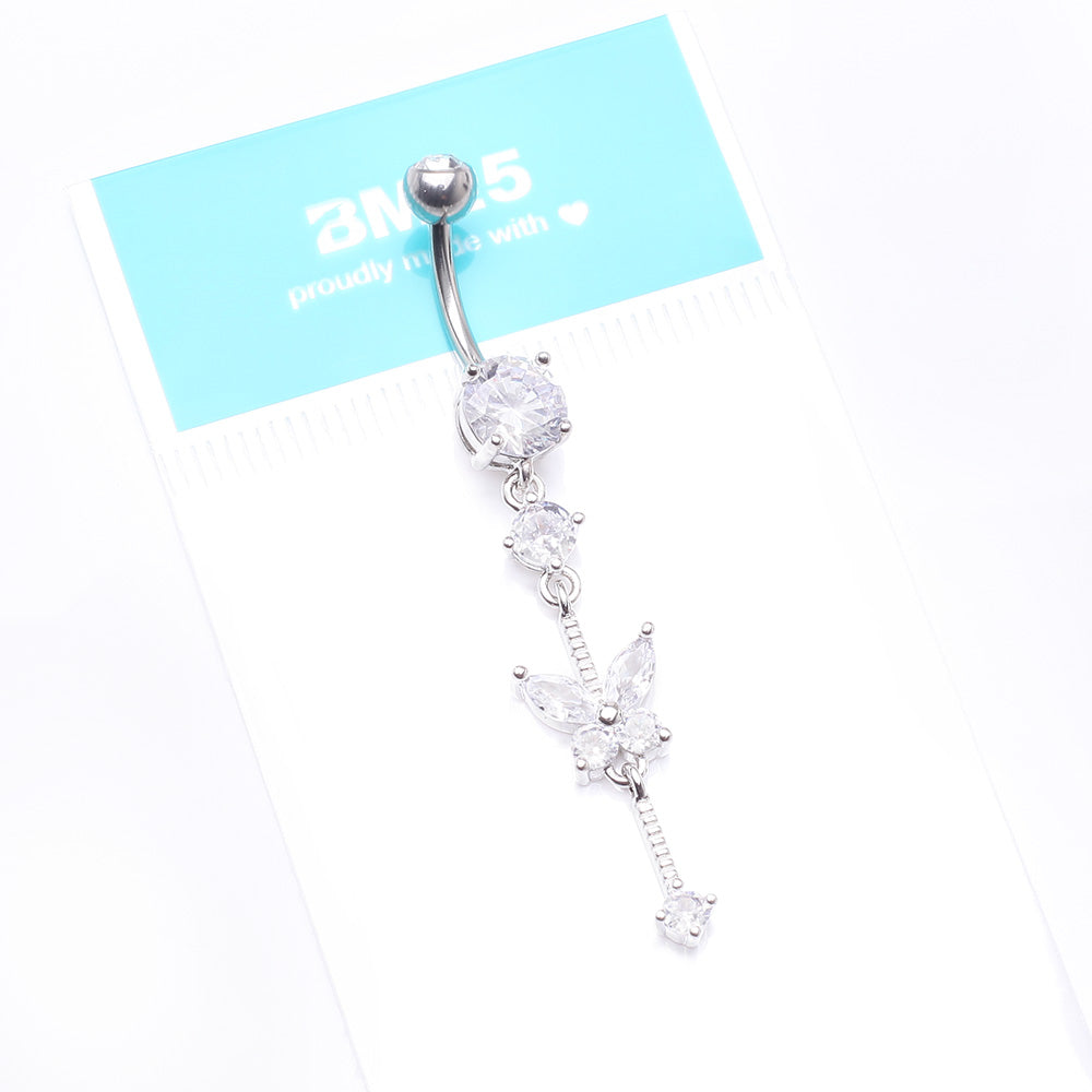 Detail View 4 of Marquise Butterfly Gem Sparkle Dangle Elegance Belly Button Ring-Clear Gem