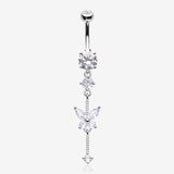 Marquise Butterfly Gem Sparkle Dangle Elegance Belly Button Ring