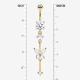 Detail View 1 of Golden Marquise Butterfly Gem Sparkle Dangle Elegance Belly Button Ring-Clear Gem