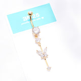 Detail View 4 of Golden Marquise Butterfly Gem Sparkle Dangle Elegance Belly Button Ring-Clear Gem