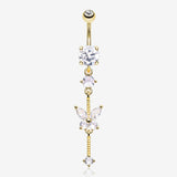 Golden Marquise Butterfly Gem Sparkle Dangle Elegance Belly Button Ring