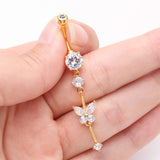 Detail View 3 of Golden Marquise Butterfly Gem Sparkle Dangle Elegance Belly Button Ring-Clear Gem