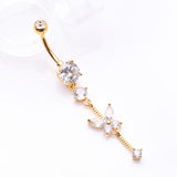 Detail View 2 of Golden Marquise Butterfly Gem Sparkle Dangle Elegance Belly Button Ring-Clear Gem