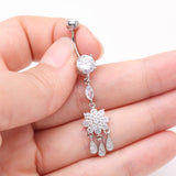 Detail View 3 of Mandala Flower Sparkle Teardrop Dangle Belly Button Ring-Clear Gem