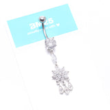 Detail View 4 of Mandala Flower Sparkle Teardrop Dangle Belly Button Ring-Clear Gem