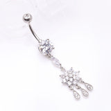 Detail View 2 of Mandala Flower Sparkle Teardrop Dangle Belly Button Ring-Clear Gem