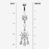 Detail View 1 of Mandala Flower Sparkle Teardrop Dangle Belly Button Ring-Clear Gem