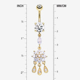Detail View 1 of Golden Mandala Flower Sparkle Teardrop Dangle Belly Button Ring-Clear Gem