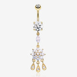 Golden Mandala Flower Sparkle Teardrop Dangle Belly Button Ring