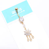 Detail View 4 of Golden Mandala Flower Sparkle Teardrop Dangle Belly Button Ring-Clear Gem
