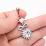 Detail View 3 of Bubbly Heart Sparkle Bow-Tie Dangle Belly Button Ring-Clear Gem