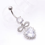 Detail View 2 of Bubbly Heart Sparkle Bow-Tie Dangle Belly Button Ring-Clear Gem