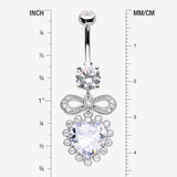 Detail View 1 of Bubbly Heart Sparkle Bow-Tie Dangle Belly Button Ring-Clear Gem