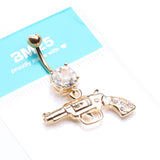 Detail View 4 of Golden Pistol Gun Sparkle Belly Ring-Clear Gem