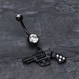 Detail View 2 of Blackline Pistol Gun Sparkle Belly Ring-Clear Gem