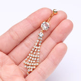 Detail View 3 of Golden Chandelier Sparkle Belly Ring-Clear Gem
