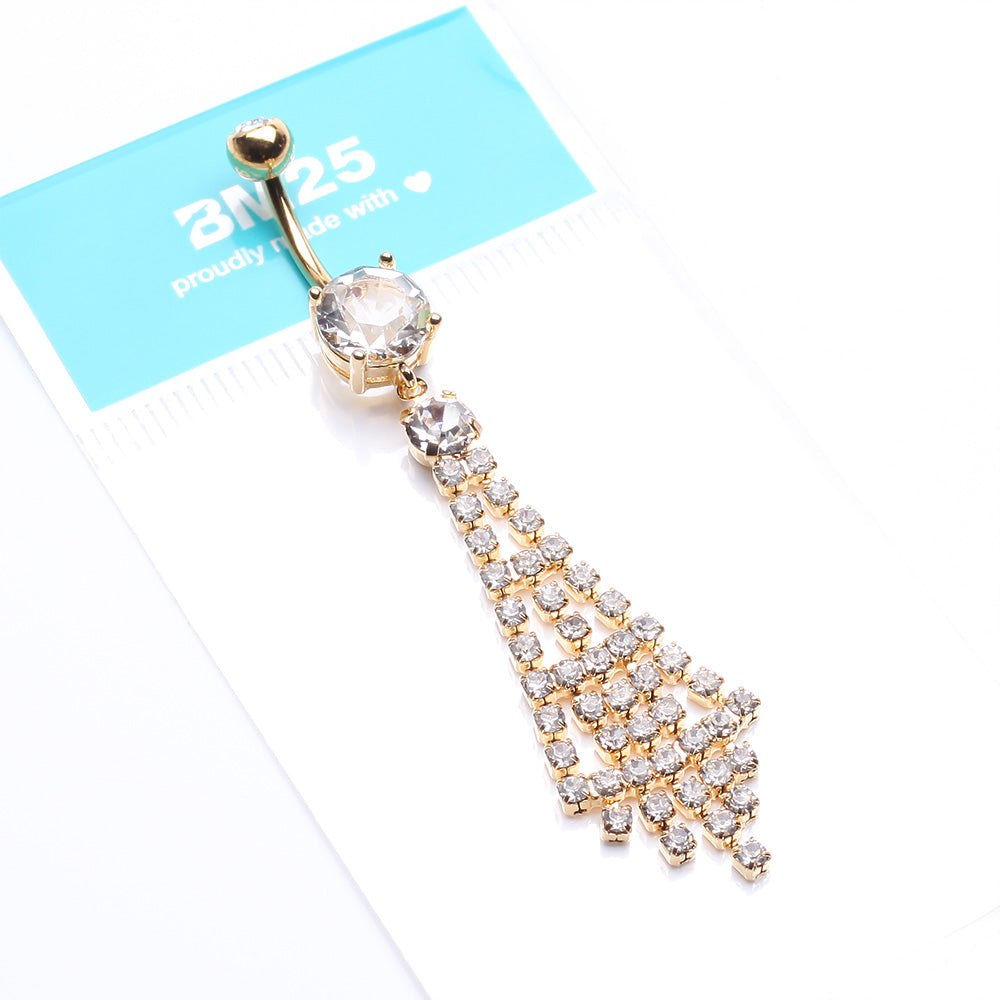 Detail View 4 of Golden Chandelier Sparkle Belly Ring-Clear Gem
