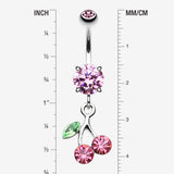 Detail View 1 of Lucky Cherry Sparkle Belly Button Ring-Pink
