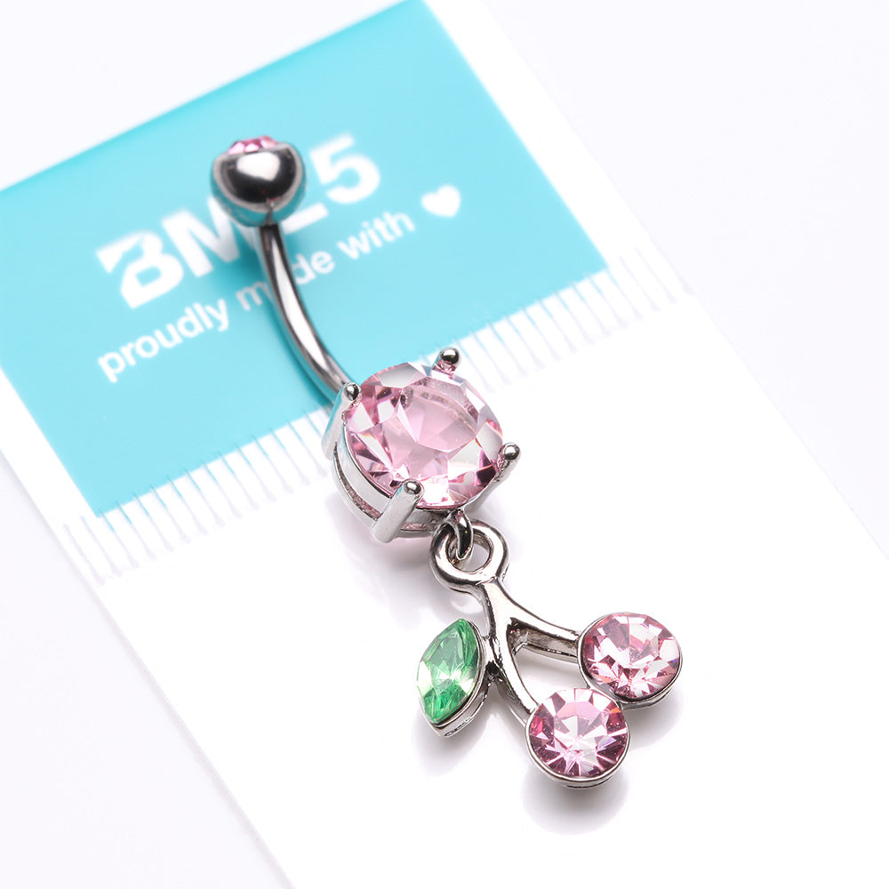 Detail View 4 of Lucky Cherry Sparkle Belly Button Ring-Pink