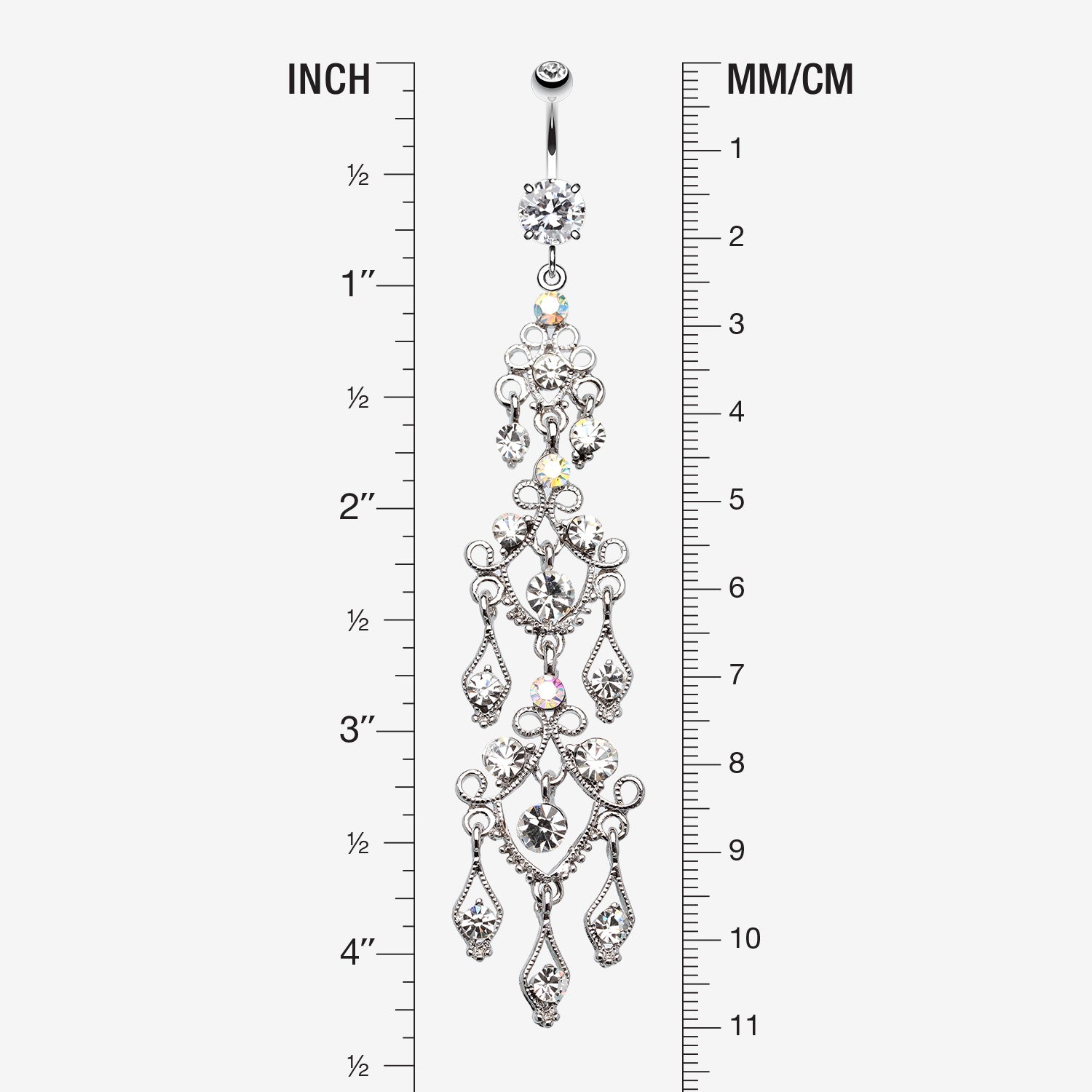 Detail View 1 of Majestic Chandelier Belly Ring-Clear Gem