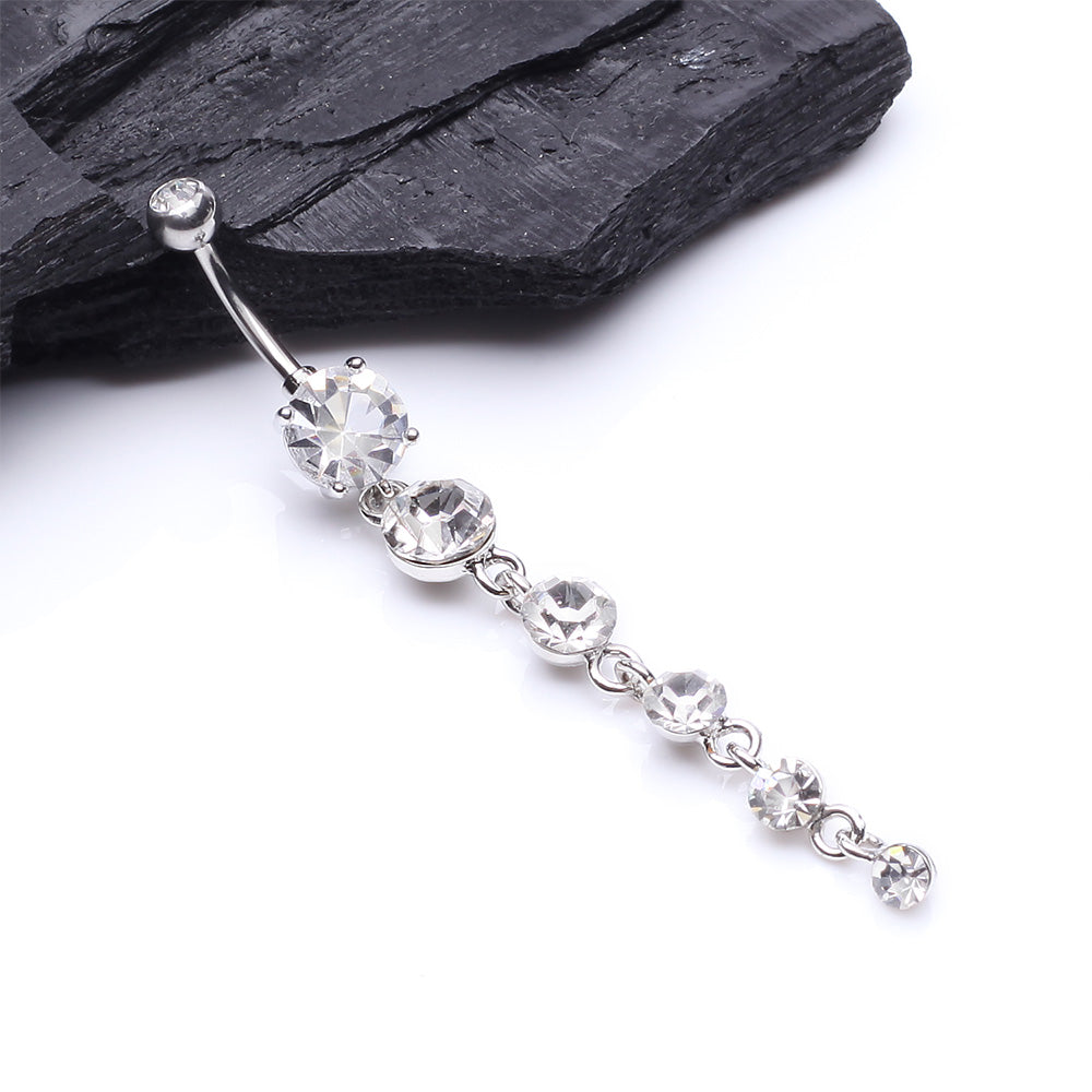 Detail View 2 of Crystalline Droplets Fall Belly Button Ring-Clear Gem