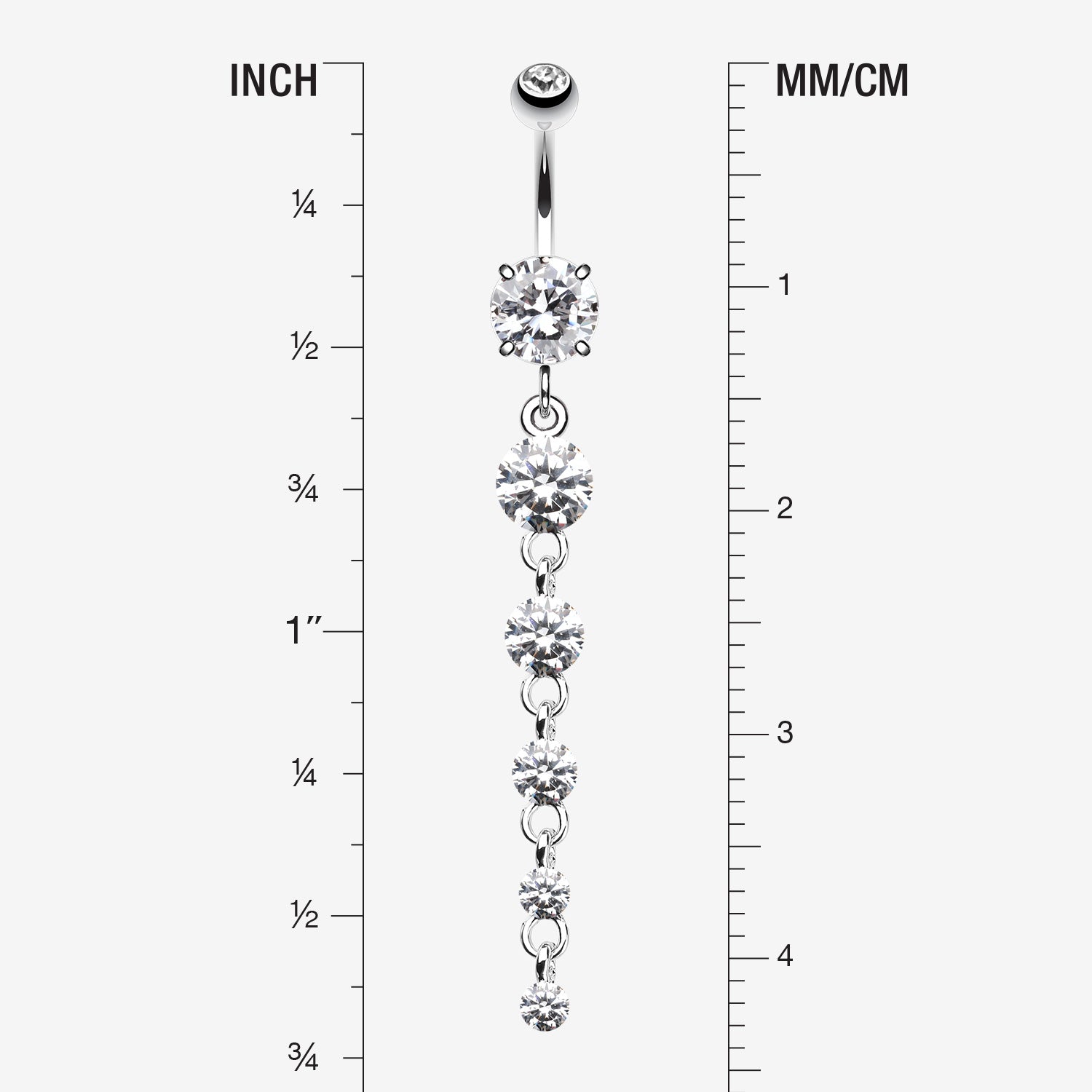 Detail View 1 of Crystalline Droplets Fall Belly Button Ring-Clear Gem