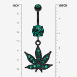 Detail View 1 of Blackline Marijuana Leaf Sparkle Belly Button Ring-Green