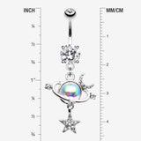 Detail View 1 of Aurora Celestial Sparkle Sun and Moon Orbit Belly Button Ring-Clear Gem