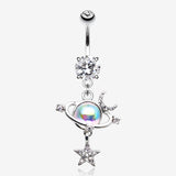 Aurora Celestial Sparkle Sun and Moon Orbit Belly Button Ring-Clear Gem