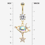 Detail View 1 of Golden Aurora Celestial Sparkle Sun and Moon Orbit Belly Button Ring-Clear Gem