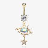 Golden Aurora Celestial Sparkle Sun and Moon Orbit Belly Button Ring