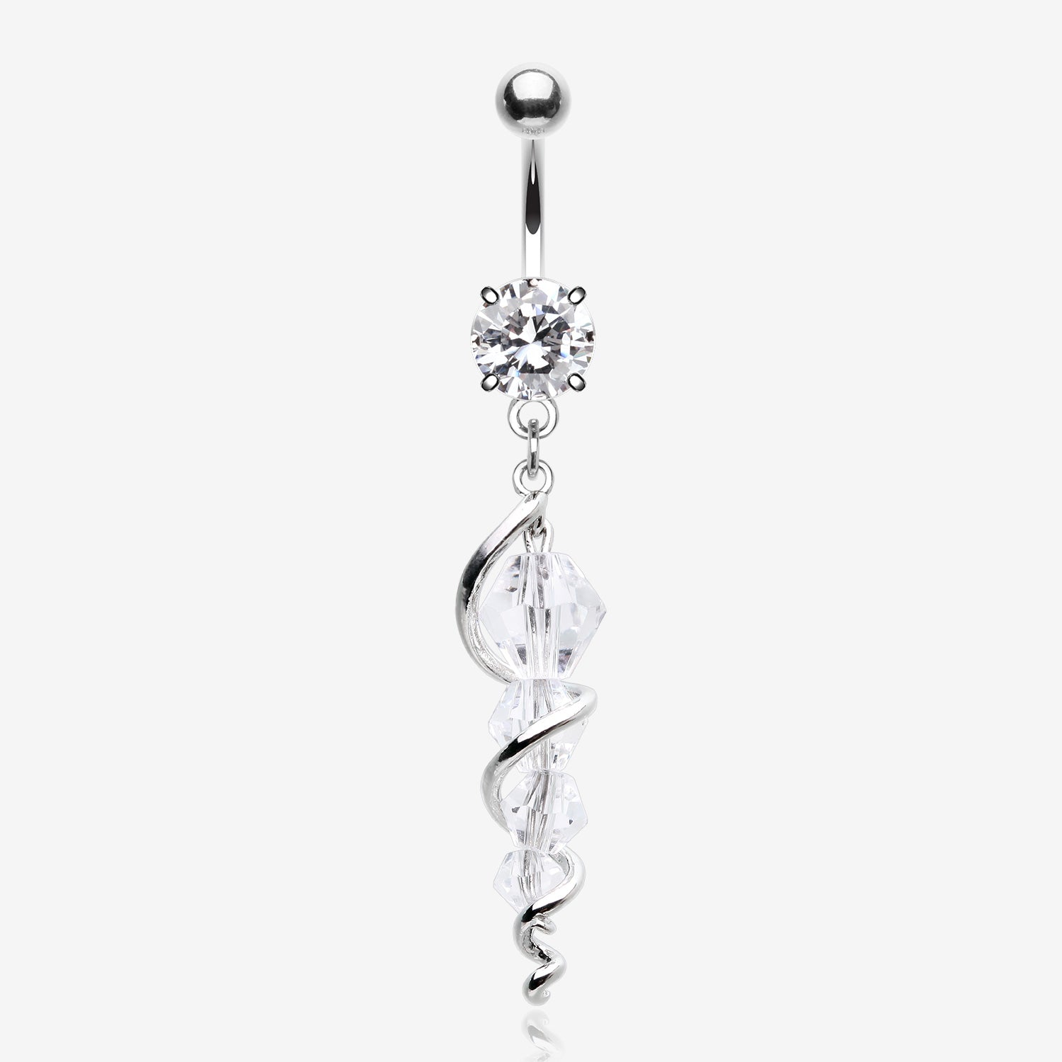 Swirly Sparkle Spiral Chandelier Belly Button Ring-Clear Gem