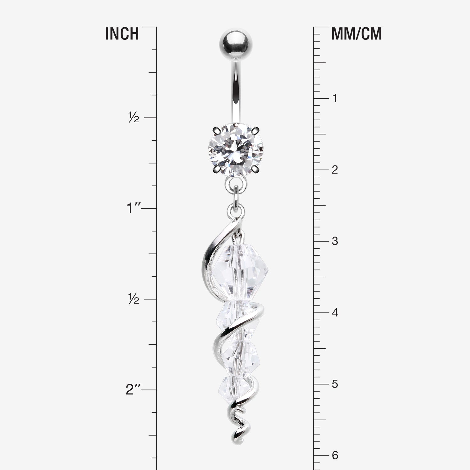 Detail View 1 of Swirly Sparkle Spiral Chandelier Belly Button Ring-Clear Gem
