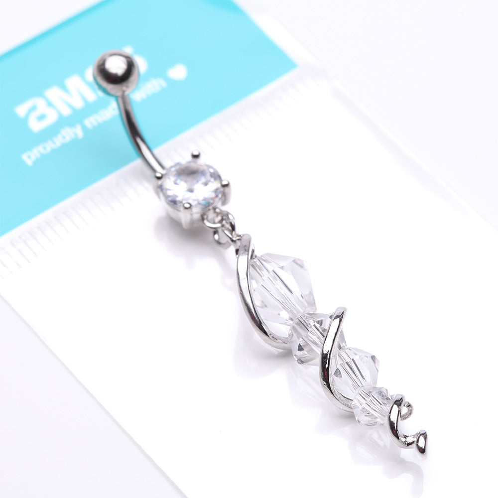 Detail View 4 of Swirly Sparkle Spiral Chandelier Belly Button Ring-Clear Gem