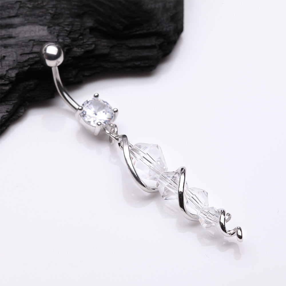 Detail View 2 of Swirly Sparkle Spiral Chandelier Belly Button Ring-Clear Gem