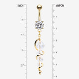 Detail View 1 of Golden Swirly Sparkle Spiral Chandelier Belly Button Ring-Clear Gem