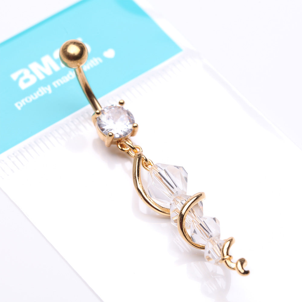 Detail View 4 of Golden Swirly Sparkle Spiral Chandelier Belly Button Ring-Clear Gem