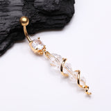 Detail View 2 of Golden Swirly Sparkle Spiral Chandelier Belly Button Ring-Clear Gem