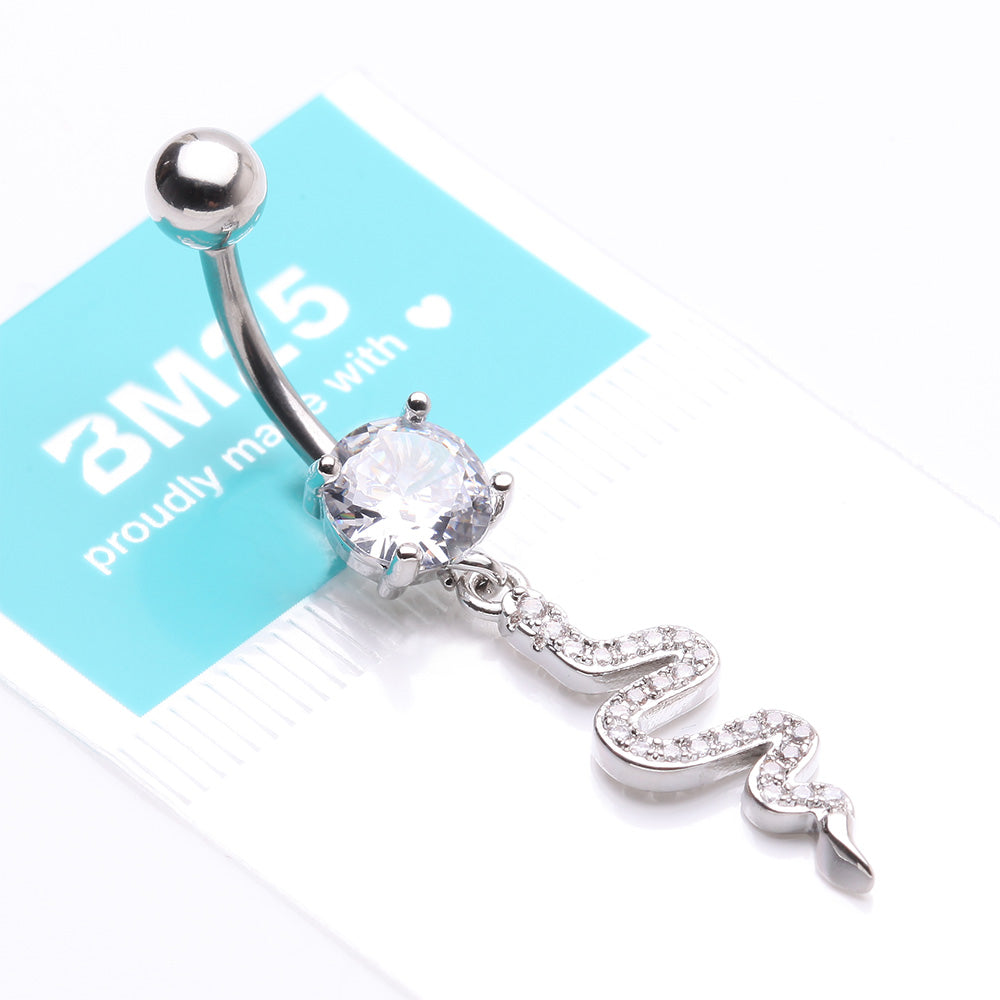 Detail View 4 of Sparkle Snake Swiggly Dangle Belly Button Ring-Clear Gem