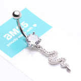 Detail View 4 of Sparkle Snake Swiggly Dangle Belly Button Ring-Clear Gem