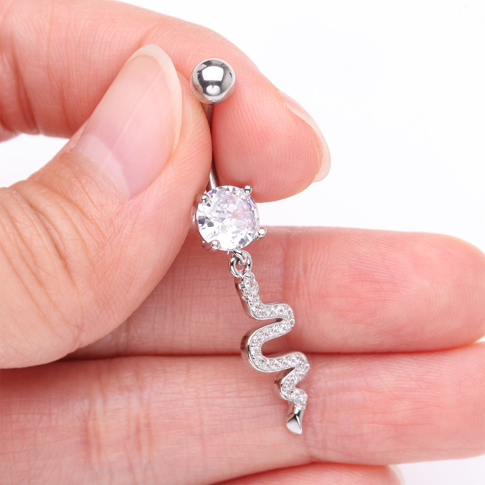 Detail View 3 of Sparkle Snake Swiggly Dangle Belly Button Ring-Clear Gem