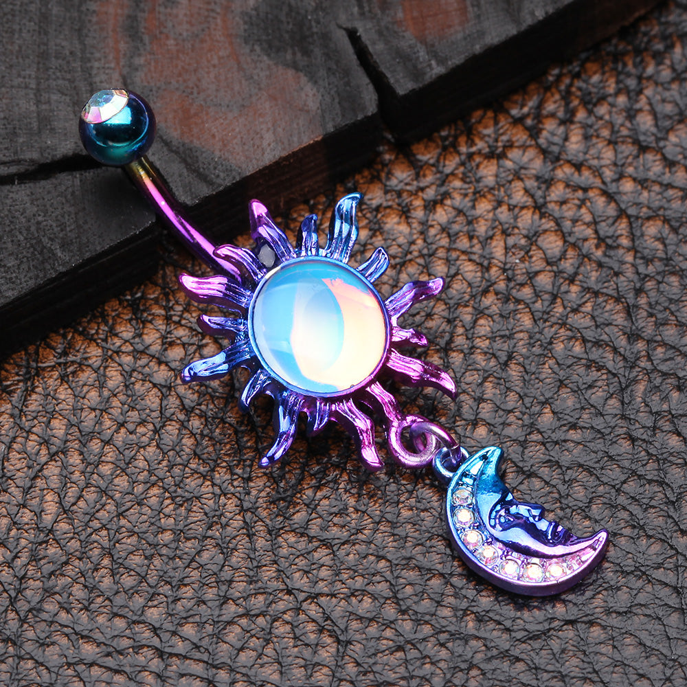 Detail View 2 of Colorline Iridescent Revo Blazing Sun Sparkle Moon Belly Button Ring-Rainbow/Aurora Borealis
