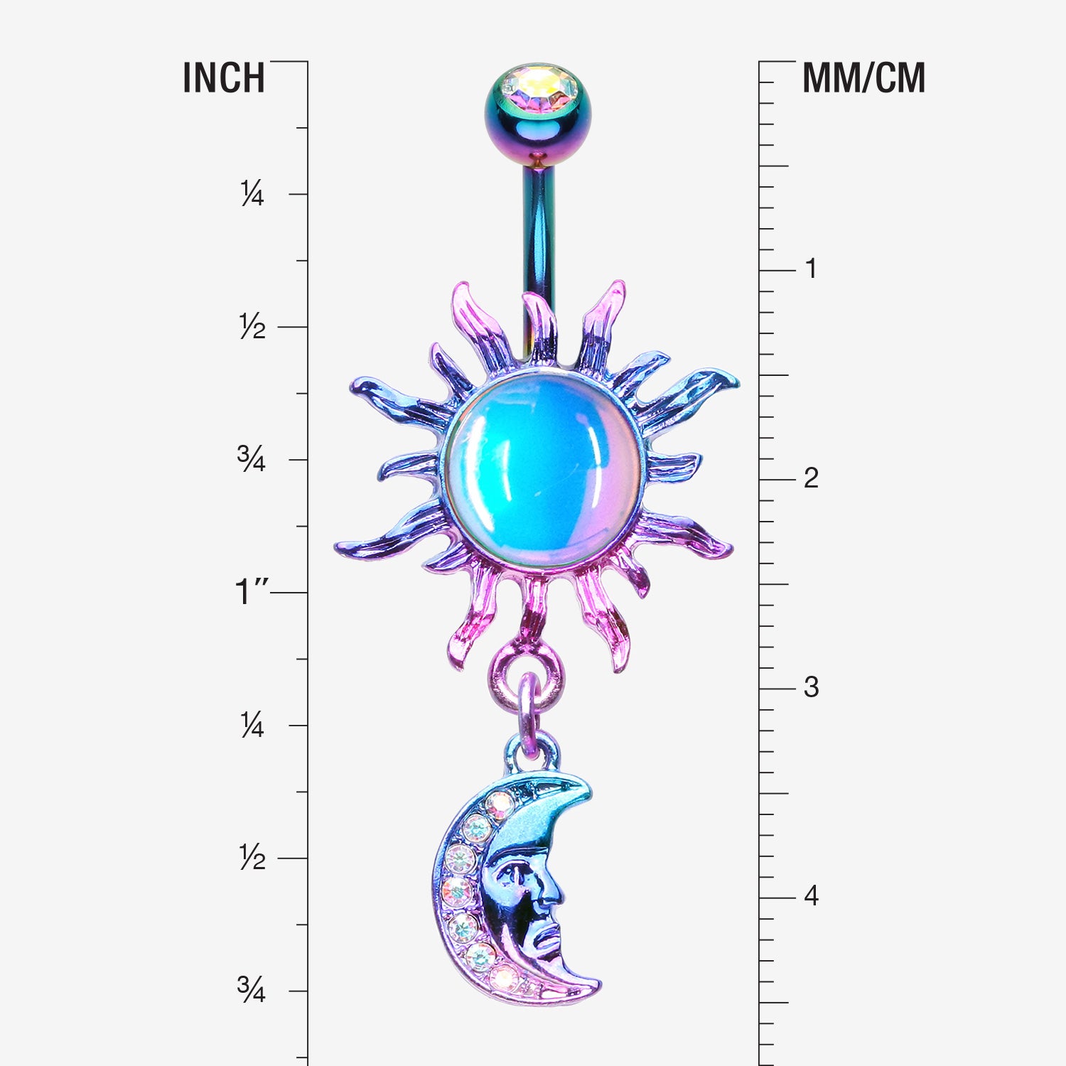 Detail View 1 of Colorline Iridescent Revo Blazing Sun Sparkle Moon Belly Button Ring-Rainbow/Aurora Borealis