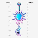 Detail View 1 of Colorline Iridescent Revo Blazing Sun Sparkle Moon Belly Button Ring-Rainbow/Aurora Borealis