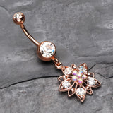 Detail View 2 of Rose Gold Luscious Flower Sparkle Belly Button Ring-Clear Gem/Aurora Borealis