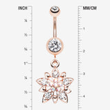 Detail View 1 of Rose Gold Luscious Flower Sparkle Belly Button Ring-Clear Gem/Aurora Borealis